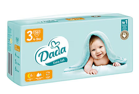 Sauskelnės Dada, 3 dydis, 4-9 kg., 56 vnt.